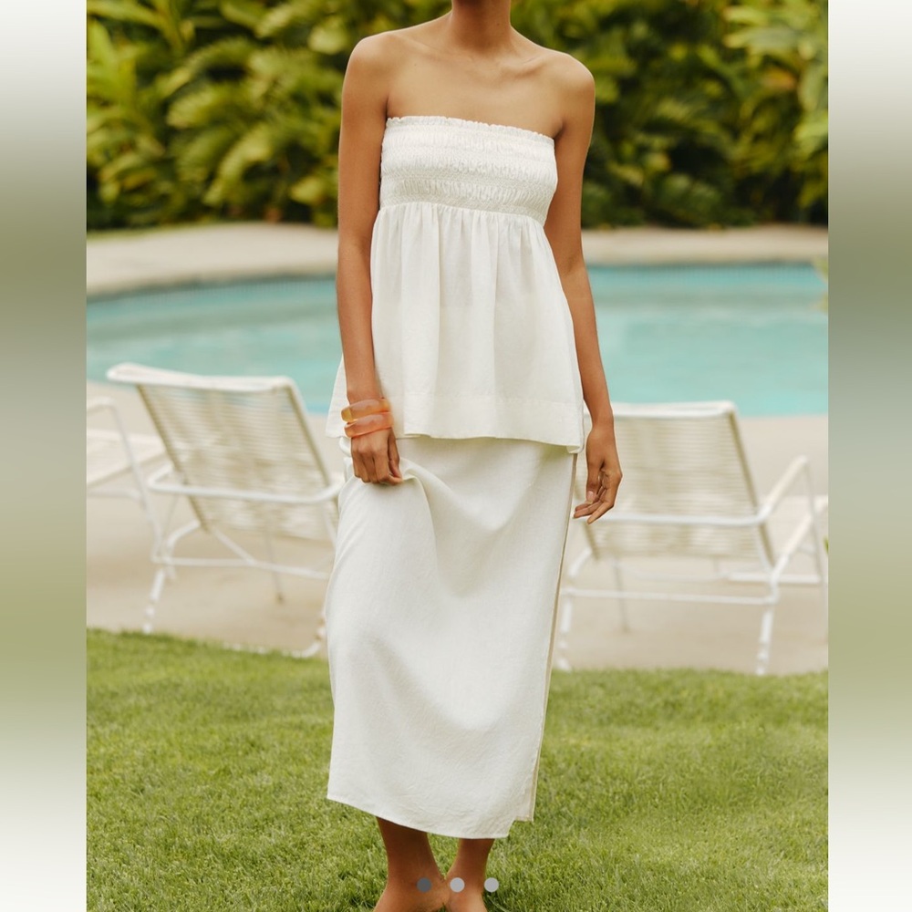 NWT Anthropologie Celandine Linen Blend Side Slit Maxi Skirt in Ivory White